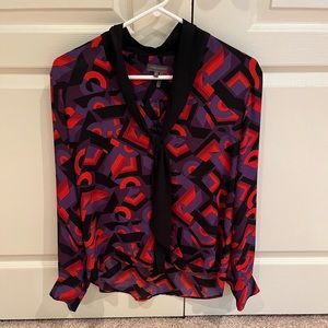 Vince Camuto Front Tie Geometric Pattern Blouse